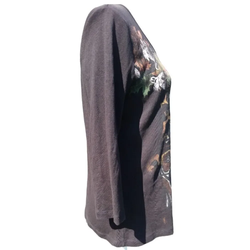 Christopher Banks 3/4 Sleeve Black Fall Halloween Graphic Tee Size Medium - Picture 2 of 7